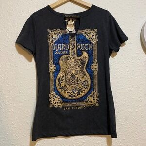 Hard‎ Rock Couture women's gray M San Antonio Guitar Graphic T-Shirt Womens Top